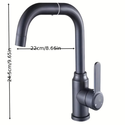 Luxurious matte black 7-shaped faucet for bathroom stainless steel washbasin with 360-degree rotation.