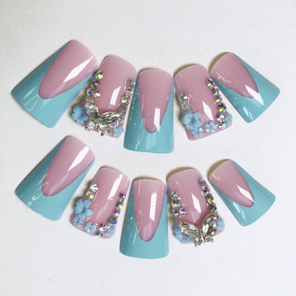 24-piece romantic manicure, flower element wearable nails, dreamy press-on nails