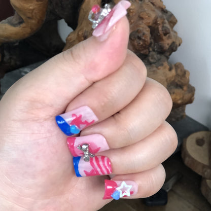 Independence Day Themed Handmade Wearable Nails | Factory Direct Sales Shiny Decor False Nails
