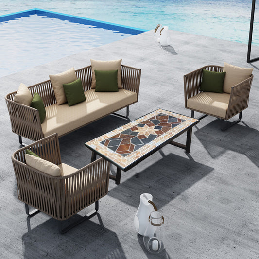 Art Collage Stone Long Coffee Table, an Exquisite Tea Table Matching Outdoor Sofas