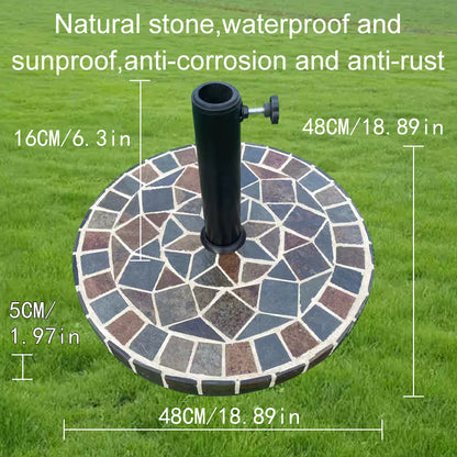 Colorful Collage Stone Round Umbrella Base | Artistic Base for Garden & Terrace Shading | Mosaic Handmade Collage Design | Patio Furniture Outdoor Furniture
