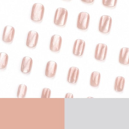 24 Pieces/Set Fashion Short Round Pink Cat Eye Full Cover Fake Nails | French Detachable Salon Nail Tips