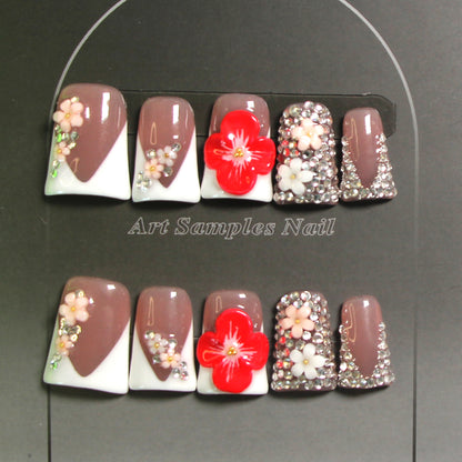 8-piece Set Mixed Style 3D Rhinestone & Charm Press On Nails Set - Reusable Artificial Fake Nails for Daily & Party Wear