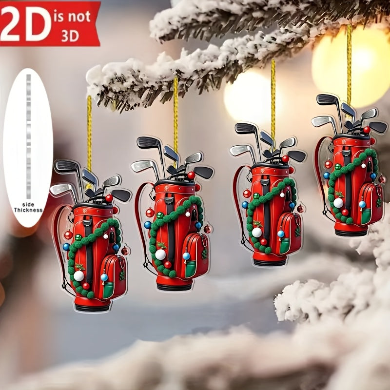 Set of 4 Christmas Golf Bag-Themed Ornaments – Hanging Decorations for Holiday Parties | Home Decor | and Christmas Gifts