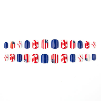 24Pcs Independence Day Glossy Square Press-On Nails | American Flag False Nail Tips