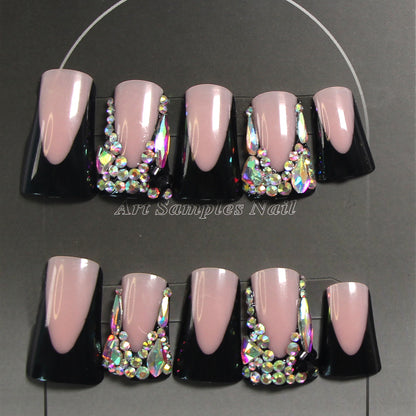 8-piece Set Mixed Style 3D Rhinestone & Charm Press On Nails Set - Reusable Artificial Fake Nails for Daily & Party Wear