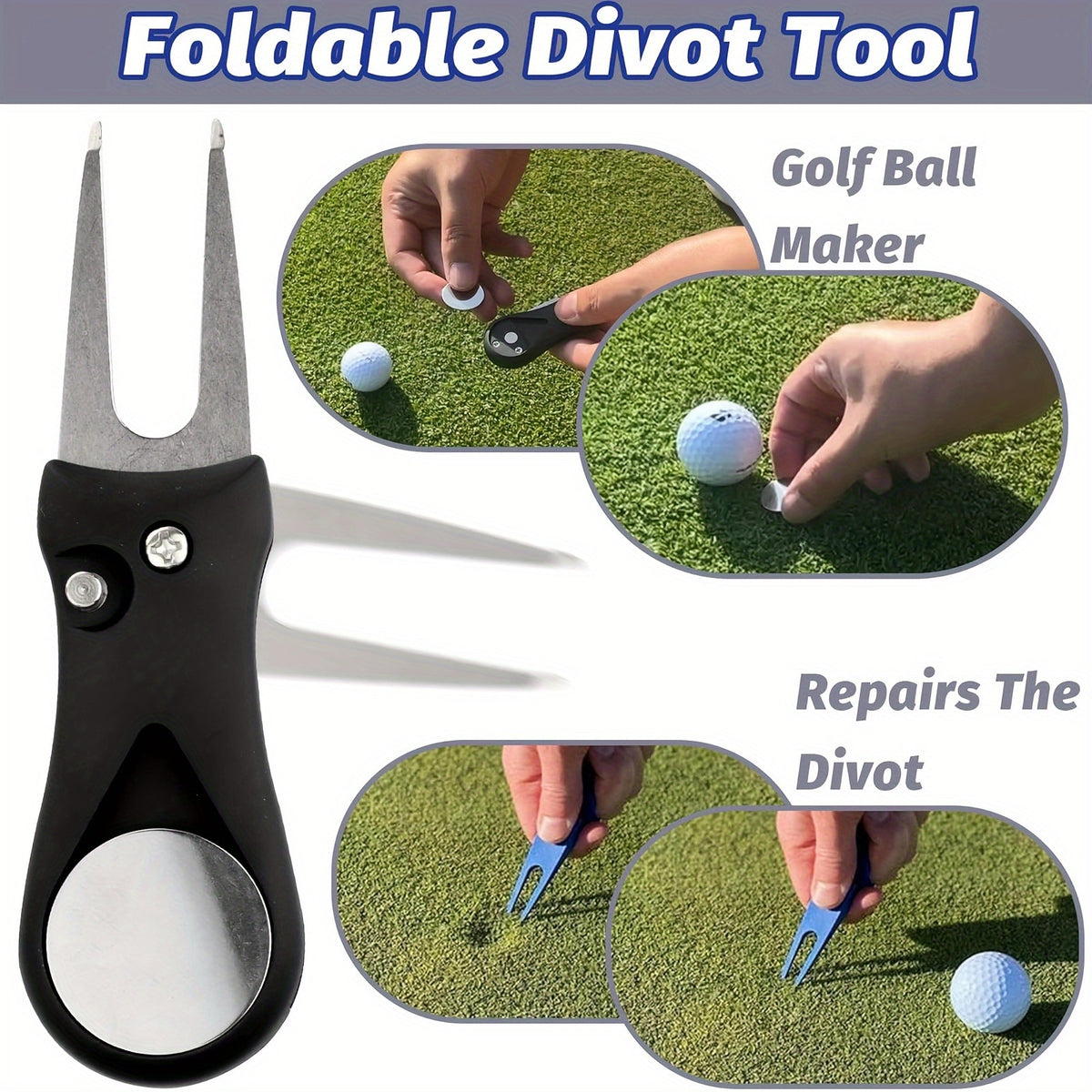 7-piece men's golf accessory set, new golf cleaning kit:  Towel, Pouch, Brush, Level, Score Counter, Tee Tool