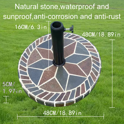 Colorful Collage Stone Round Umbrella Base | Artistic Base for Garden & Terrace Shading | Mosaic Handmade Collage Design | Patio Furniture Outdoor Furniture