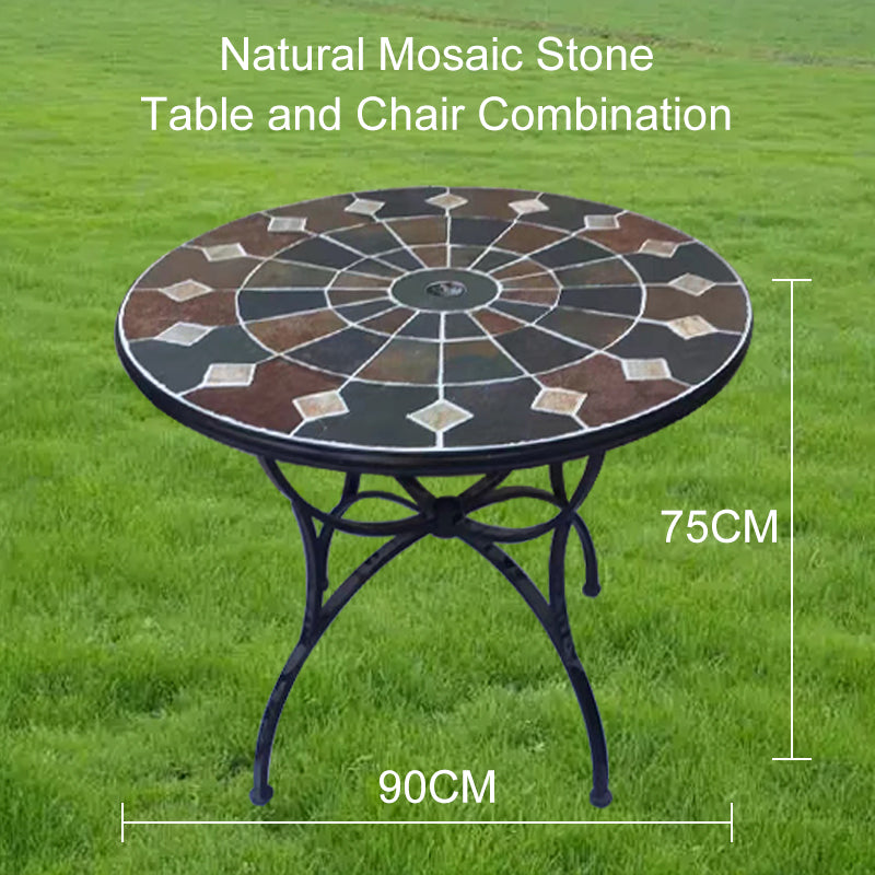 Garden Stone Large Round Table | Colorful Collage Art Tabletop, Creating a Cozy Outdoor Space