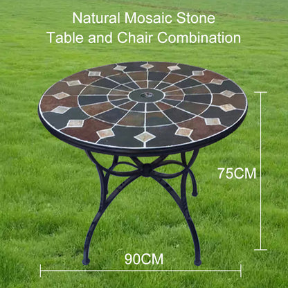 Outdoor Furniture Three-piece Set | Natural Stone Table Natural Texture | Hard Stone Mosaic Tabletop | Patio Furniture Coffee and Tea Table