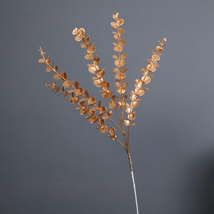 Gold Rose & Foliage Branch Arrangement | New Year Decoration Series | Turtle Back Eucalyptus & Ginkgo Leaf Fake Flower