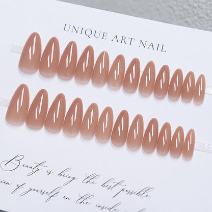 24Pcs/Set Nude Long French Almond Coffin Fake Nails | Pink Grey Brown Fall Winter Press-On Faux Ongles