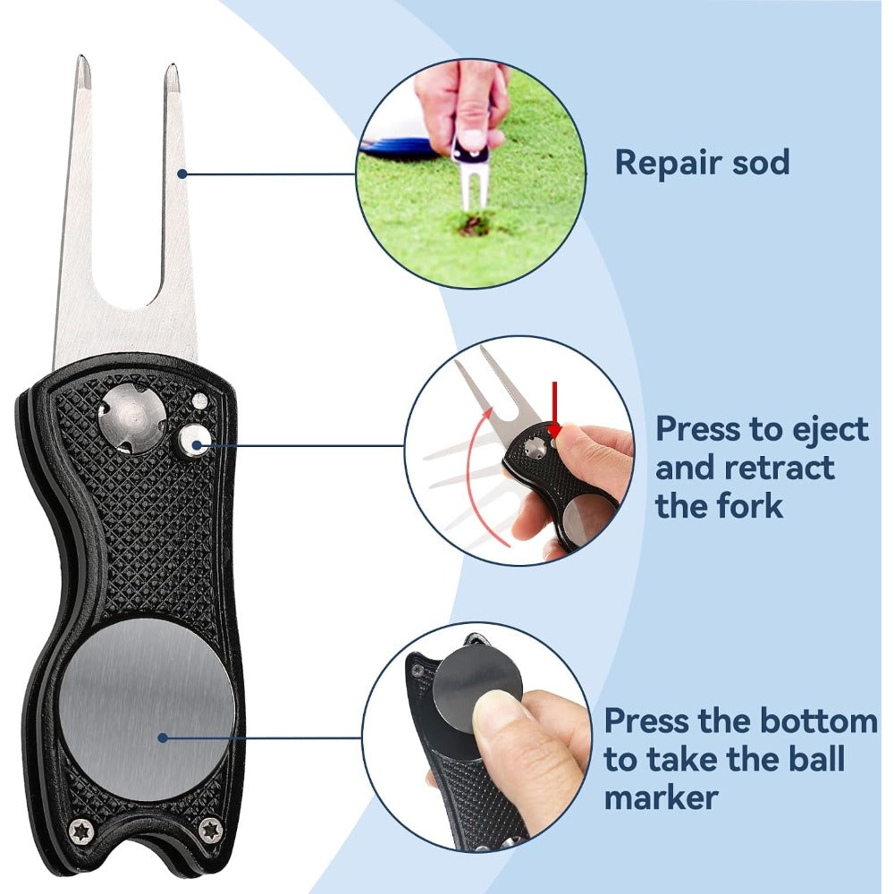 4-Piece Golf Cleaning Kit – Includes Golf Towel, Dual-Bristle Clubhead Brush, and Divot Repair Tool; Suitable for Golf Bags