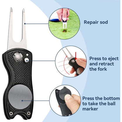 4-Piece Golf Cleaning Kit – Includes Golf Towel, Dual-Bristle Clubhead Brush, and Divot Repair Tool; Suitable for Golf Bags