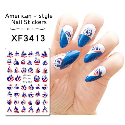 8 Sheets/lot Celebrate Independence Day USA America UK Flags Adhesive Nail Art Stickers Decals Manicure Ornaments Set