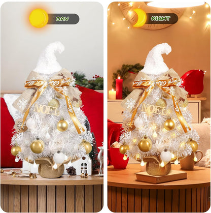 The 22-inch small Christmas tree has soft lighting with adjustable brightness. It is battery-powered and is suitable for indoor decoration, especially for bedroom decoration.