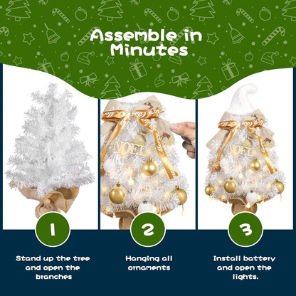 The 22-inch small Christmas tree has soft lighting with adjustable brightness. It is battery-powered and is suitable for indoor decoration, especially for bedroom decoration.