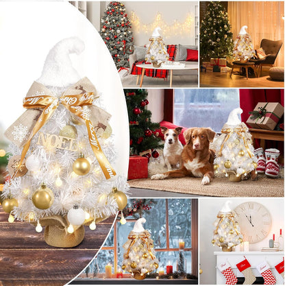 The 22-inch small Christmas tree has soft lighting with adjustable brightness. It is battery-powered and is suitable for indoor decoration, especially for bedroom decoration.