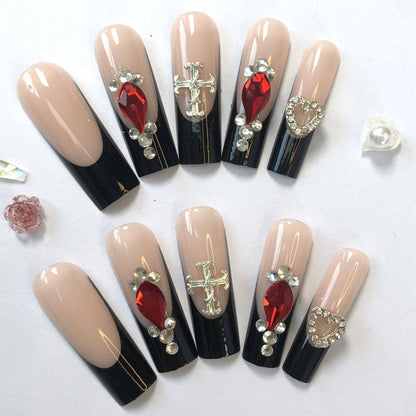 24-Piece Gothic Red Diamonds | Cross Charms & Bloodstone Effect