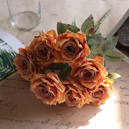 Retro-Style Wine Red Artificial Rose Bouquet | European-Style Floral Decor | Wedding Room Tabletop Decoration with Multi-Color Accents