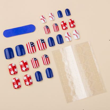 24Pcs Independence Day Glossy Square Press-On Nails | American Flag False Nail Tips