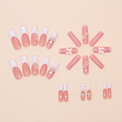 24-Piece French-Style Butterfly Icing Crystal Flower Wearable Nails | Gentle Whitening Sweet Versatile Euro-American Detachable Nail Slices