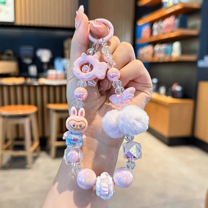 New rab hairball beaded mobile phone chain girl cartoon short mobile phone lanyard popular bag pendant gift phone charm