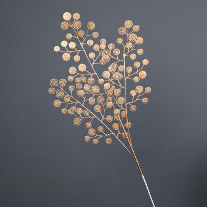 Gold Rose & Foliage Branch Arrangement | New Year Decoration Series | Turtle Back Eucalyptus & Ginkgo Leaf Fake Flower