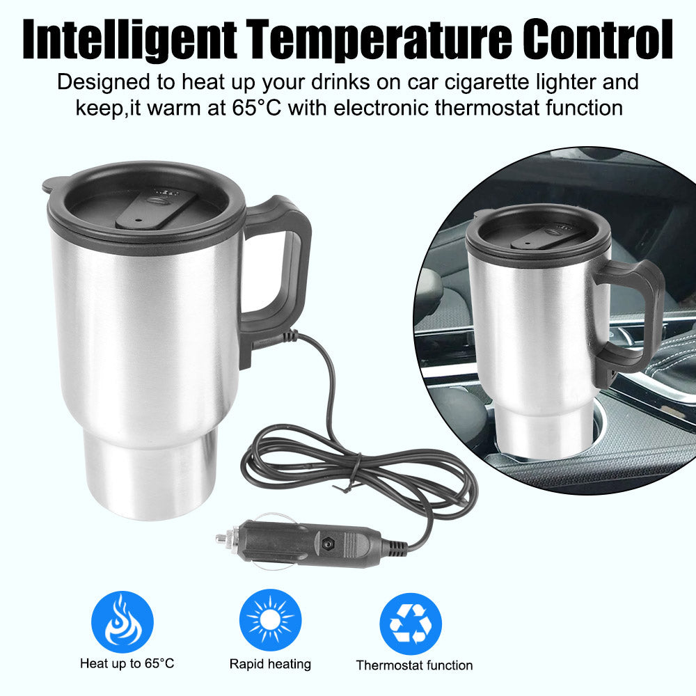 12V 450ml Electric Heating Car Kettle | Thermal Mug For Water Coffee Milk | Camping Travel Stainless Steel Vehicle Heating Cup