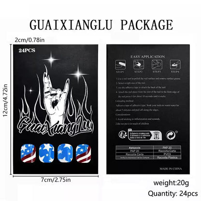 24Pcs Short Independence Day Wearable Nails | Exclusive Glitter Nail Art Set