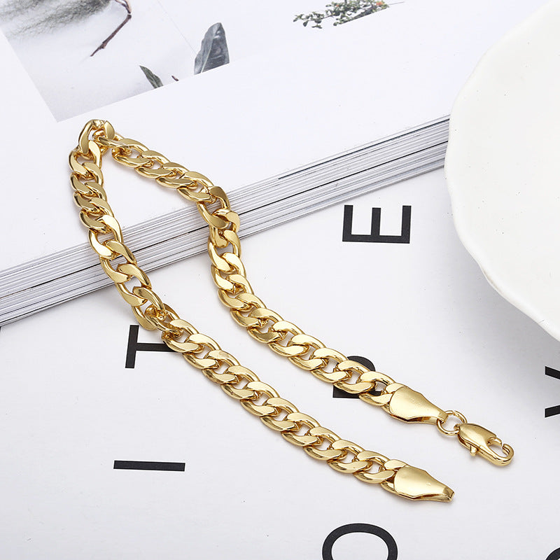 Fashion Gold Men's Curb Women's Simple Gorgeous Bracelet On Hand Unisex Wrist Jewelry Gift Party