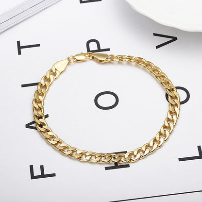 Fashion Gold Men's Curb Women's Simple Gorgeous Bracelet On Hand Unisex Wrist Jewelry Gift Party