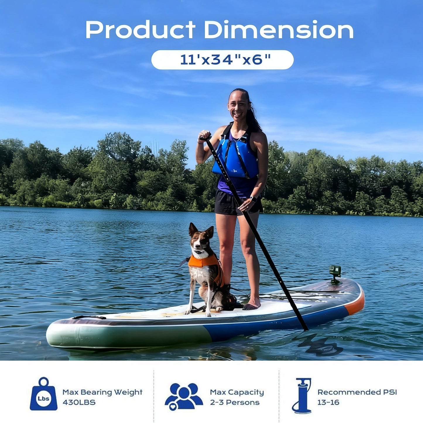 EXTRA WIDE INFLATABLE PADDLE BOARD | 11'×34"×6" DIMENSIONS | STAND UP PADDLE BOARD FOR ADULTS | SUP ACCESSORIES | CAMERA MOUNT