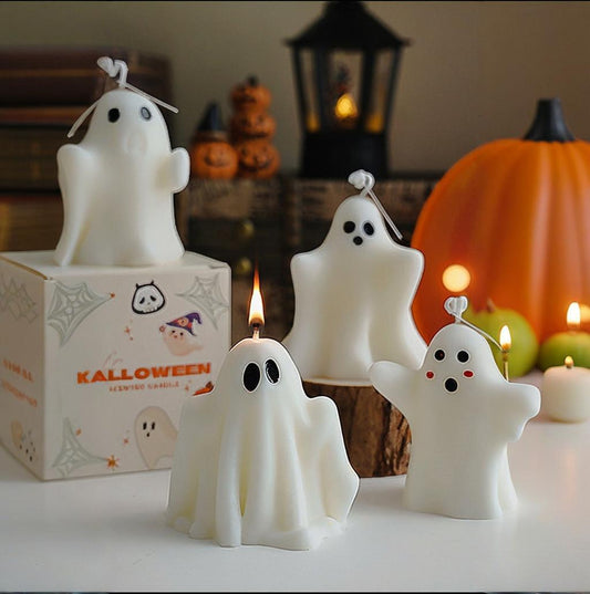 1pcs "Boo" Scented Halloween Candle 2025 - Pure White Flickering Ghost with Black Eyes Centerpiece Gift