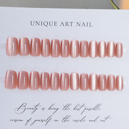 24pcs/30pcs short square ballet fake nails for women cat eyes glitter green blue purple pink shinny nail tips press on nail art