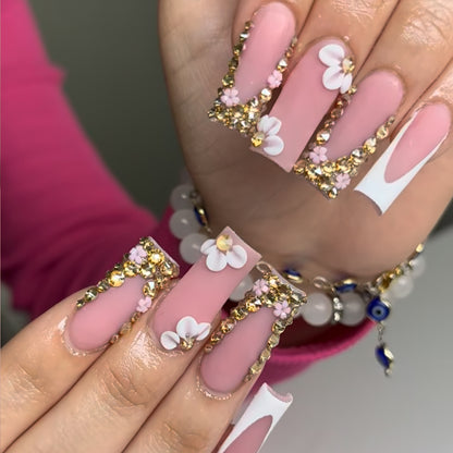 24-Piece Wearable Nails - Removable Nail Stickers Handmade NailsLong - length Nail Art  Diamond - embellished Nail Art