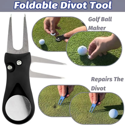 Complete Golf Cleaning Kit (with accessories): Club Cleaning Brush, Score Counter, Divot Tool, Microfiber Towel, and Wooden Tee Gift Set—Designed for Golf Enthusiasts.
