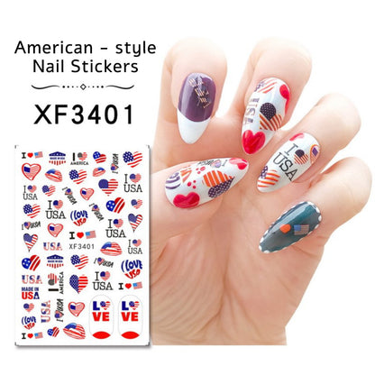 8 Sheets/lot Celebrate Independence Day USA America UK Flags Adhesive Nail Art Stickers Decals Manicure Ornaments Set