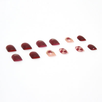 24Pcs Wearable Removable False Nails | Red Sweetheart Whitening Chessboard Love Nail Art Stickers
