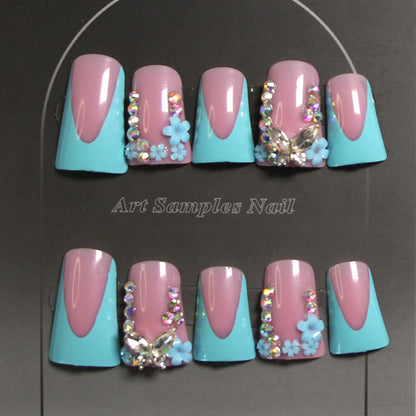 8-piece Set Mixed Style 3D Rhinestone & Charm Press On Nails Set - Reusable Artificial Fake Nails for Daily & Party Wear