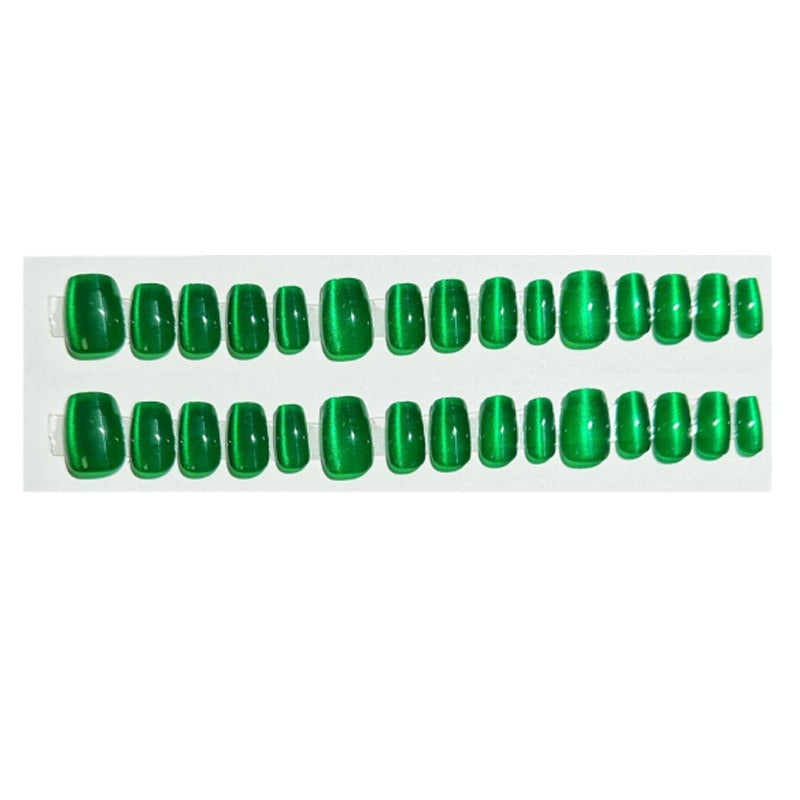 24pcs/30pcs short square ballet fake nails for women cat eyes glitter green blue purple pink shinny nail tips press on nail art