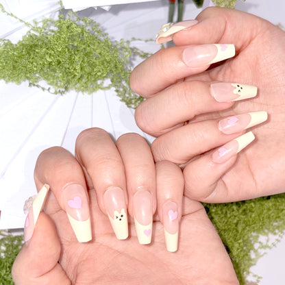 24 - piece Sweetheart Bunny Nail Art! Apricot - milk color meets pink - hearted bunnies, stirring up girlish hearts