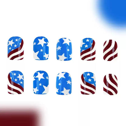 24Pcs Short Independence Day Wearable Nails | Exclusive Glitter Nail Art Set