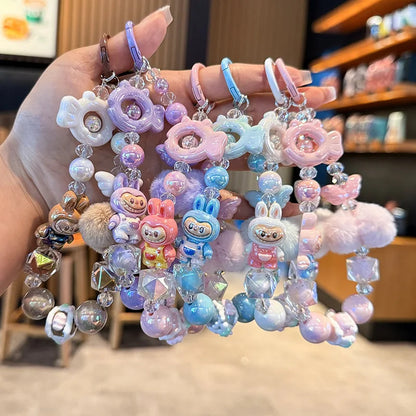 New rab hairball beaded mobile phone chain girl cartoon short mobile phone lanyard popular bag pendant gift phone charm