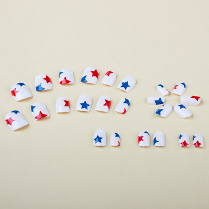 24Pcs Independence Day Glossy Square Press-On Nails | American Flag False Nail Tips