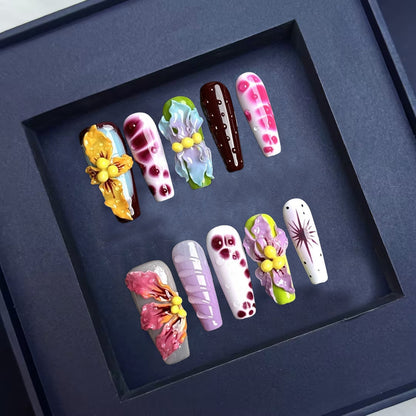 Handmade Nail Art | High-End Hand-Carved Gradient 3D Wearable Nails | European-American Autumn-Winter Style