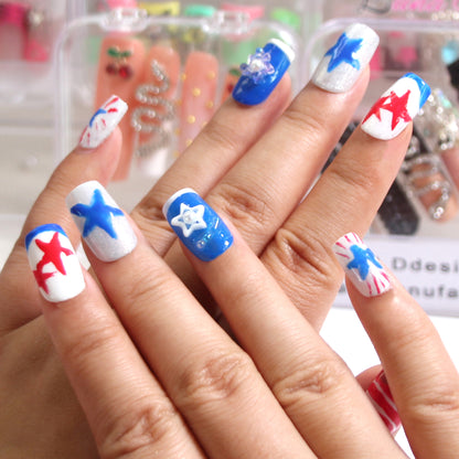 Independence Day Exclusive Handmade Wearable Fake Nails | Factory Direct Patriotic Nail Art