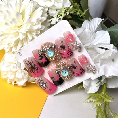 Halloween Sweet & Cool Spider Web Spider Star Wearable Nails | Nail Sticker Decor False Nails