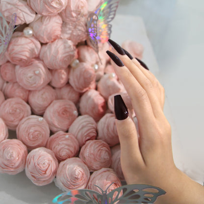 10 Pieces Dark Night Rose Nail Art | Three-Piece Set (Ink Black Mysterious Elegant Design)