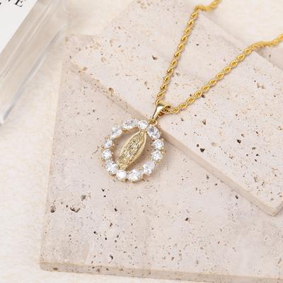 Good Quality Retro Virgin Mary Women/men Necklaces Gold Color Stainless Steel Hollowed-out Pendant Stone Elegant Jewelry Gift